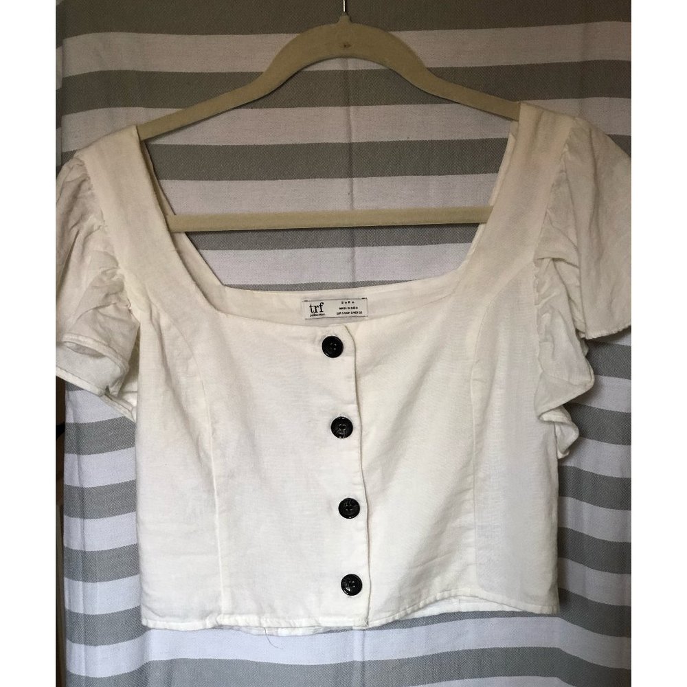 Zara Off-White Off the Shoulder Crop Top